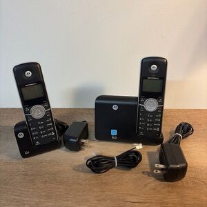 Set of 2 Motorola Black Dual Handset Cordless Phones With Chargers